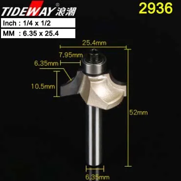 Tideway над фреза для отделки кромки бит 1/" 1/2" хвостовик фреза для дерева прямой конец насадка-триммер для промывания и подравнивания Бисероплетение бит - Длина режущей кромки: Zminzidao1.4X1.2