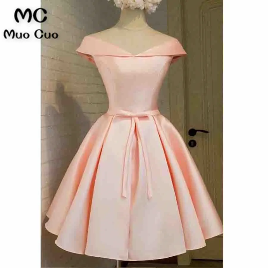 Pink satin off-shoulder lace up dress,homecoming dress