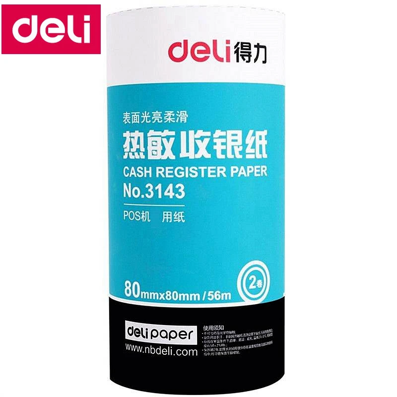 

1 ROLL Deli 3143 Cash register Paper roll 80x80mmx56m thermal paper heat sensitive paper thermal Cash paper for CASH machine