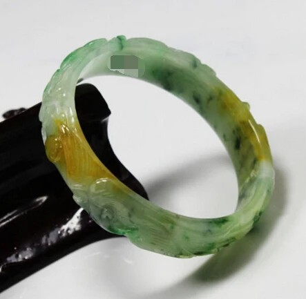 

1047 NATURAL BEAUTIFUL CHINA HAND-CARVED 3 COLOR JADE GEMS BANGLE BRACELET
