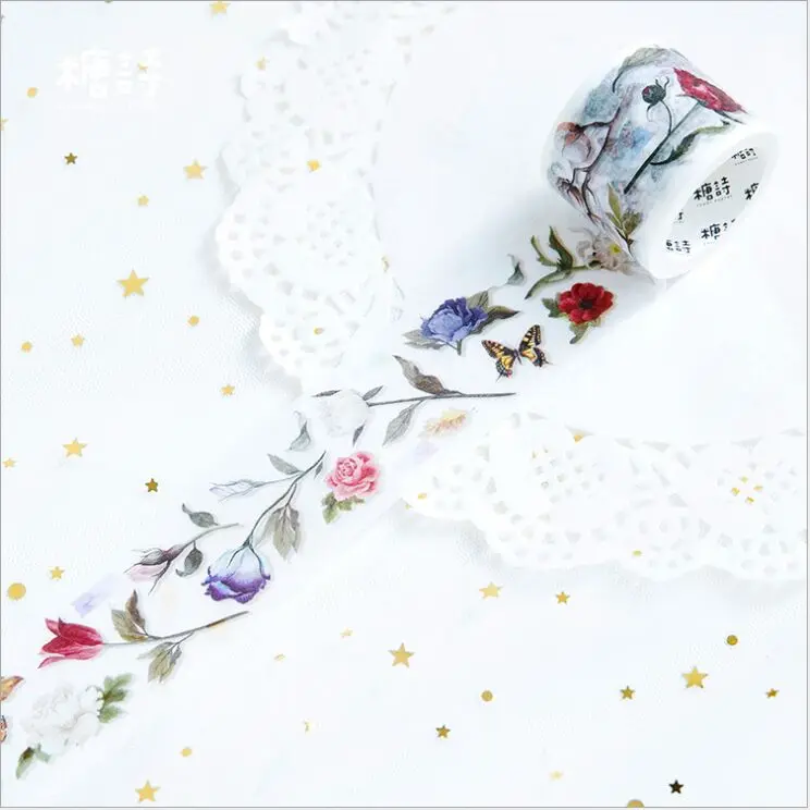 

35mm Vintage floral flowers memory butterfly decoration planner washi tape DIY diary scrapbooking craft masking tape escolar