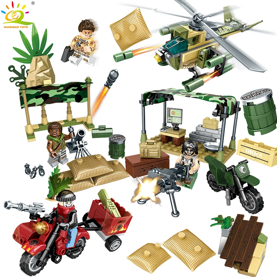 

Military Army Soldiers helicopters Building Blocks Set Compatible Legoed figures weapon DIY bricks enlighten toys for children
