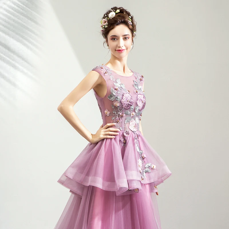 SSYFashion новый роскошный фиолетовый розовый вечернее платье халат De Soiree без рукавов развертки поезд кружево Вышивка Вечерние Формальные