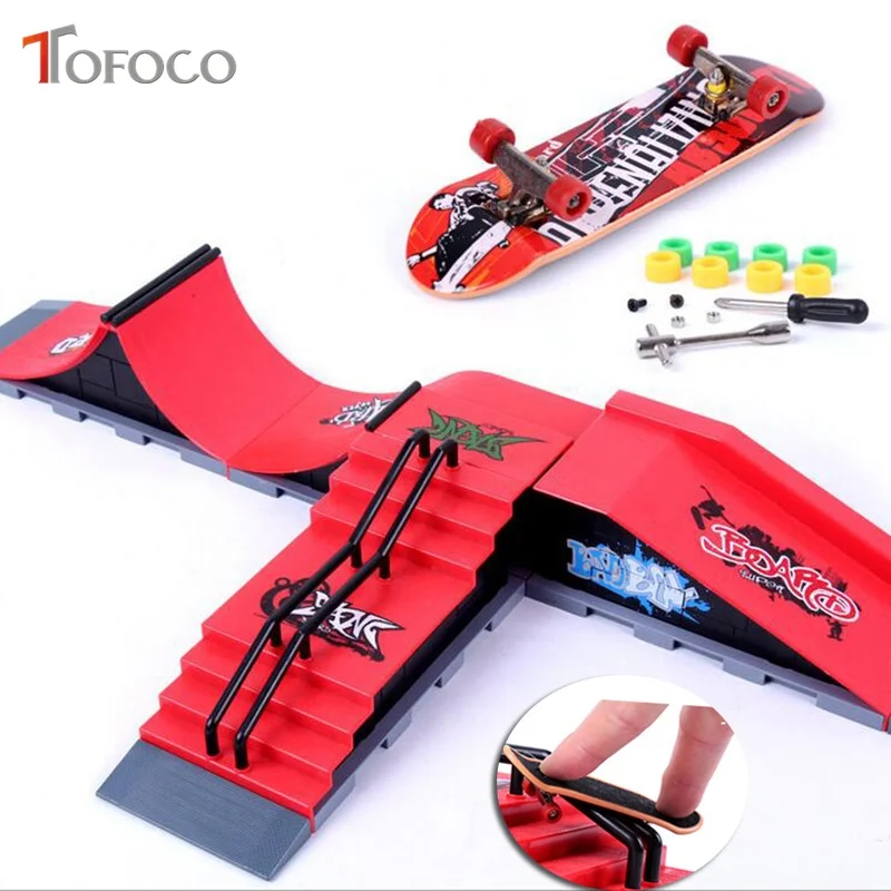 

TOFOCO 1 Set Original Park+Skateboard+Tools Fun Mini Finger Skateboards Toy Wheels Skate Ramp Park Desk Fingerboard Kids Adult