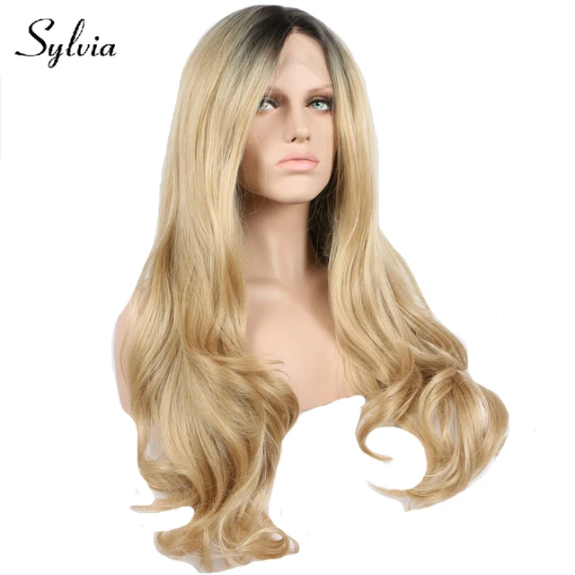 Sylvia natural blonde 2t ombre body wave synthetic lace front wigs with ...