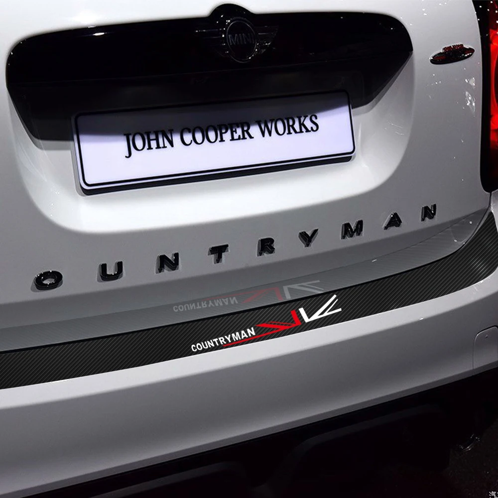 

5D Carbon Fibre Vinyl Decal Union Jack Rear Bumper Trunk Edge Protector Guard Trim Stickers For MINI Cooper S Countryman F60