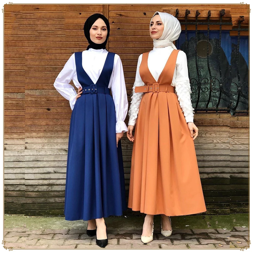 

Women Dubai Abaya Turkey Muslim Dress Caftan Marocain Islamic Clothing Summer Strap Dress Middle East Ramadan Long Skirt DQS2209