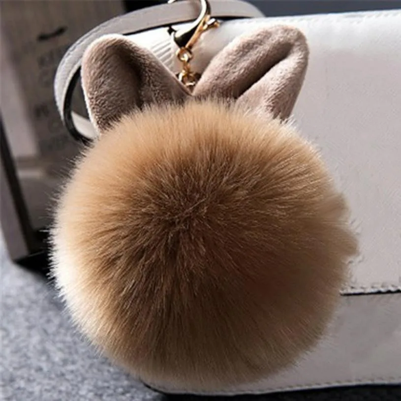 2018 Fur Keychains Fake Rabbit fur ball key chain porte clef pompom de fourrure fluffy Bag Charms bunny keychain Keyring Fashion Jewelry