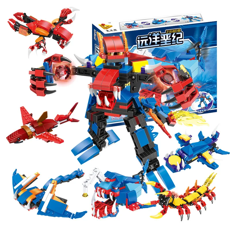 

Children's Assembled Toys Boys Deformation robot Early Learning to Insert Building Blocks Marine Life Series 6 In 1 Model