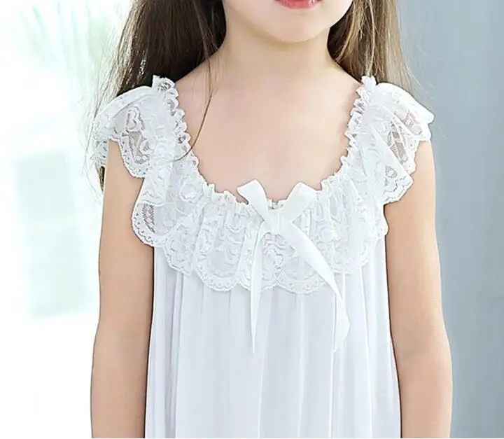 Пижама для девочек летняя белая кружевная ночная рубашка без рукавов для девочек европейский модный сексуальный набор для сна «Принцессы» милая детская ночная рубашка