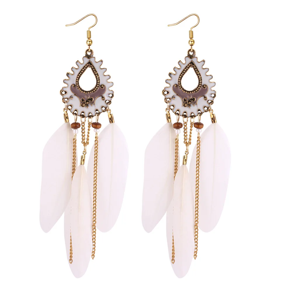 

SOEI Women Eardrops Special Offer Cosy Handmade Leaf Feather Long Drop Hook Earrings Chain Dangle Chandelier Earrings Jewelry