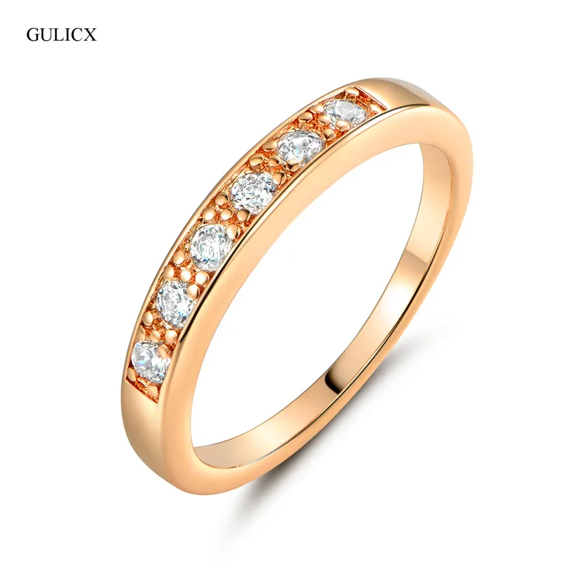 

GULICX New Gifts Simple Gold-color 0.1ct Round Simulated Crystal Circle Wedding Eternity Rings Bands Jewelry for Women R182