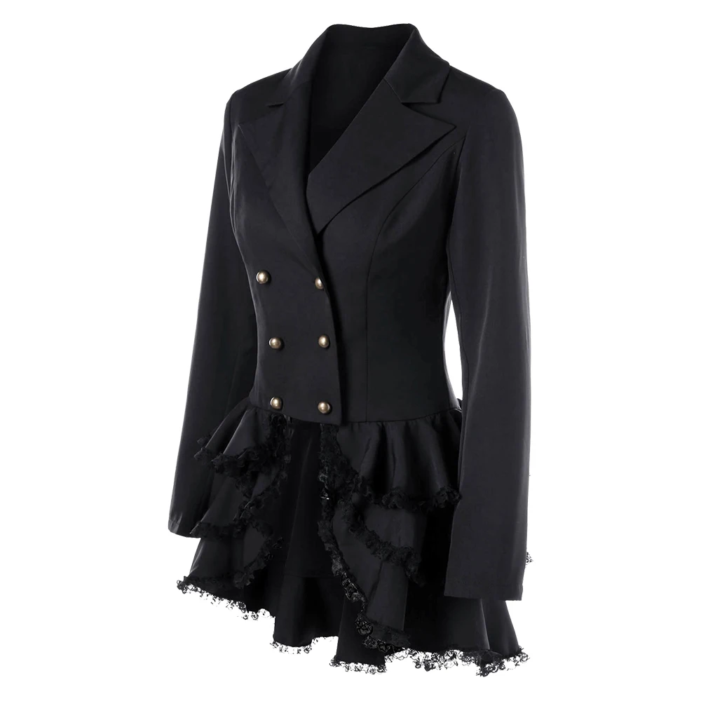 Взрослый женский смокинг Готический пиджак-фрак средневековый стимпанк VTG Викторианский Черный пиджак Свадебная форма