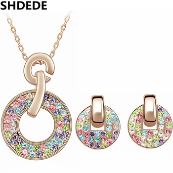 

SHDEDE Fashion Jewelry Sets Necklace Earrings For Women Colorful Crystal from Swarovski Rose Gold-Color Pendants Gift