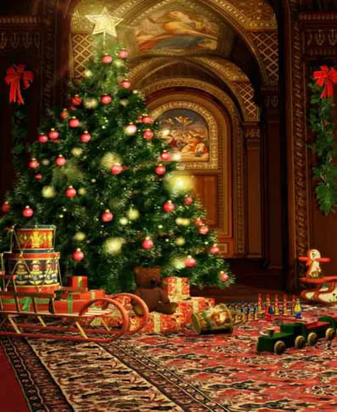 Kerstboom Haard achtergrond Vinyl doek Hoge kwaliteit Computer gedrukt