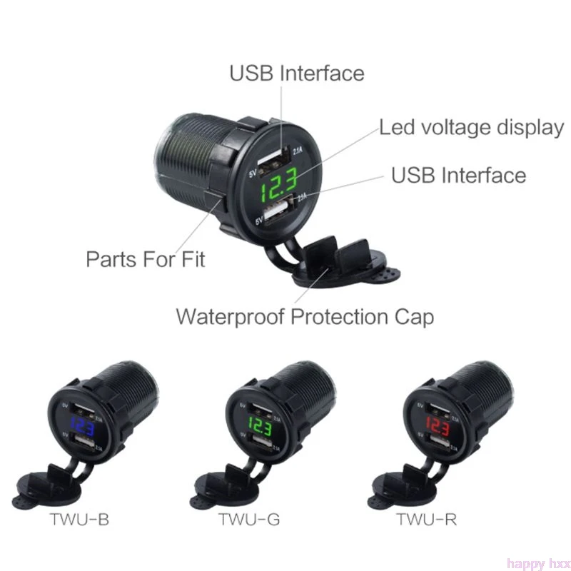 12 В DC мотоцикл автомобиля 3.1A двойной USB светодиодный зарядное устройство гнездо вольтметр для напряжения панели