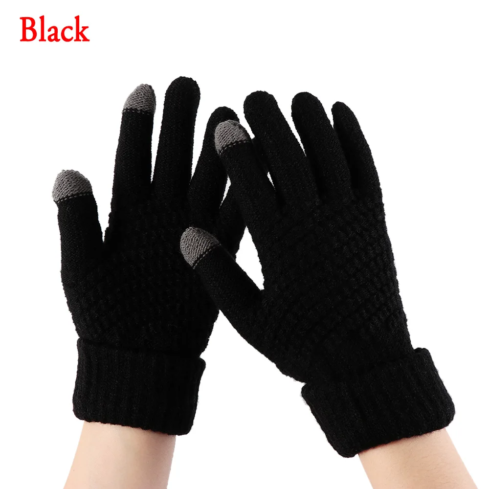 A-black 1 пара, модные зимние перчатки, Вязанные шерстяные перчатки для девочек и женщин, утепленные варежки, шерстяные перчатки для мобильного телефона, новая распродажа - Цвет: A-black