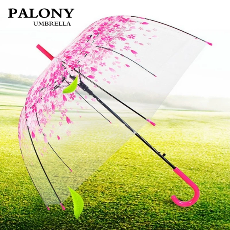New Fashion Transparent Clear Umbrella Cherry Blossom Mushroom Apollo Princess Women Rain