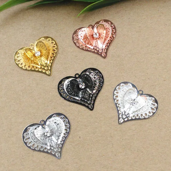 25x24 мм винтажные филигранные сердца 3D Цветочные оболочки звенья европейские