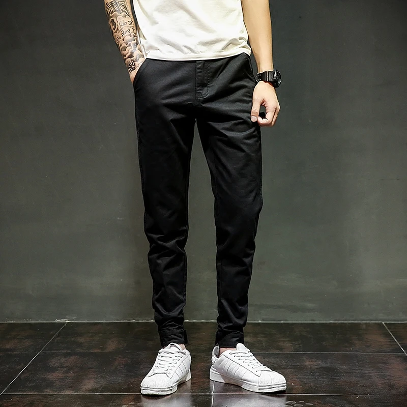 Черный цвет деним джинсы мужские штаны для бега облегающие брюки-карандаш модные Молодежные уличные Брендовые мужские джинсы до лодыжки