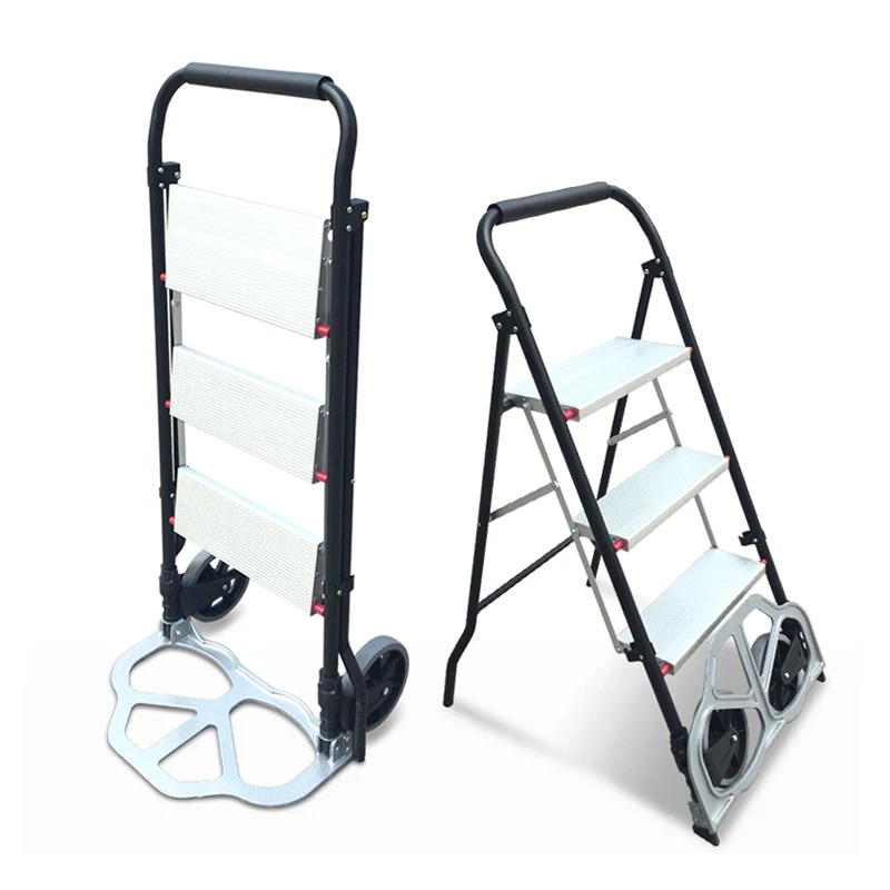 

Dual use cart ladder Folding cargo trolley Household Aluminum alloy ladder Load for 150KG sturdy steel bracket Rubber wheels