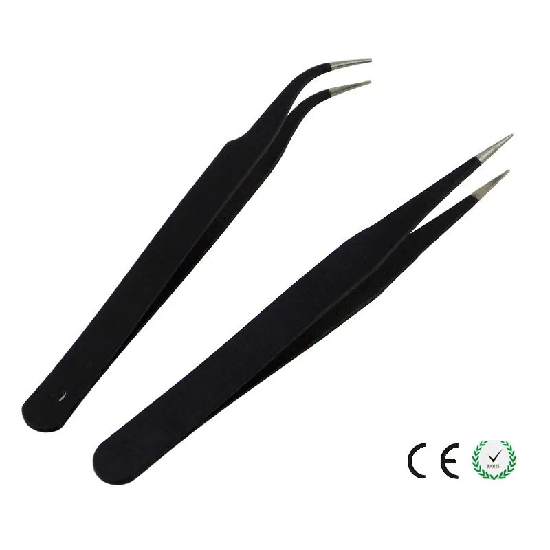 2Pcs Tweezers Set Antistatic Electroplating Nonmagnetic Stainless Steel Tweezers Eyebrow Tweezers DIY Tools