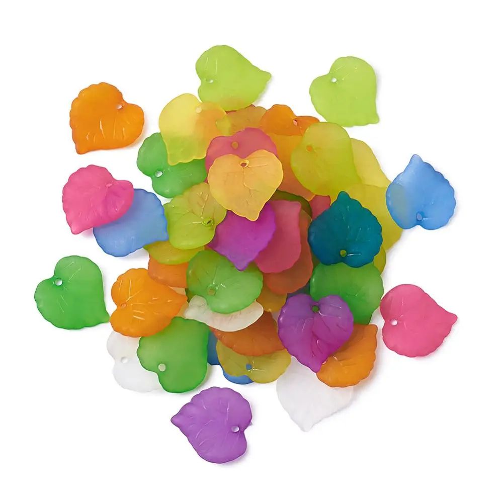 Green jewelry making bead 50pcs Transparent Frosted Acrylic Pendants Maple Leaf