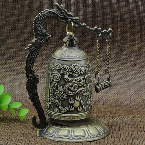 Chinese Dragon Carved Buddhist Bell Meditation Altar Chimes Vintage Lock YO 