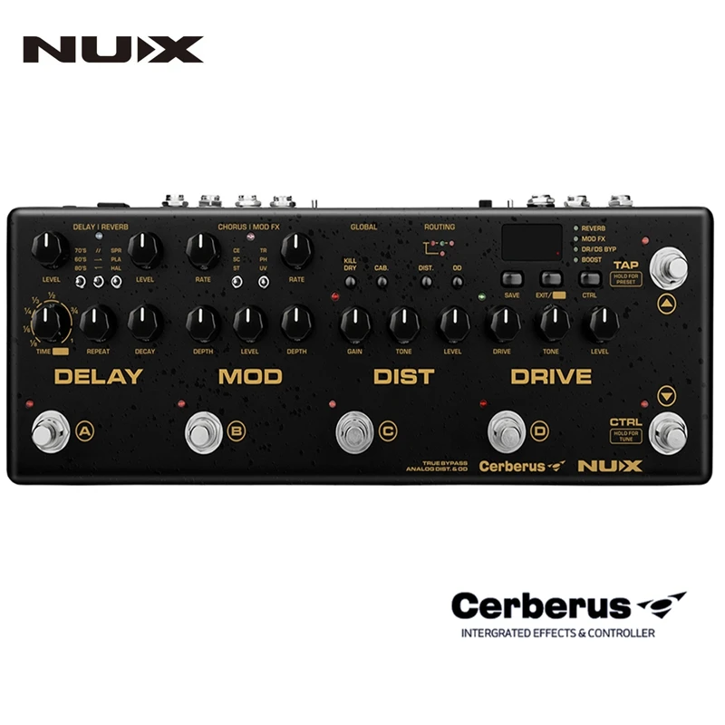 

NUX Cerberus Multi Effect Guitar Pedal Synthesizer Delay Overdrive Distortion Modulation Routing IR Loader 4 Cable Method