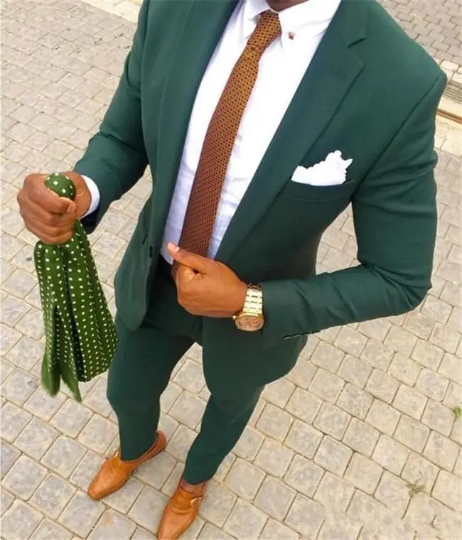 

New Popular One Button Dark Green Groom Tuxedos Notch Lapel Groomsmen Mens Wedding Suits Blazers (Jacket+Pants+Tie) W:516