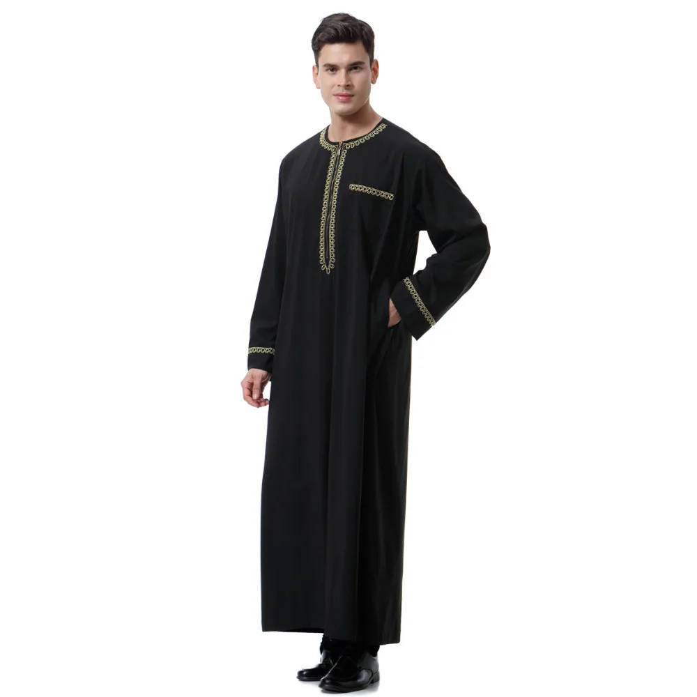 

Muslim abaya arabe Jubba Thobe islamic clothing men Embroidered thobes with Zip, Round Neck Robe saudi arabia caftan TH811