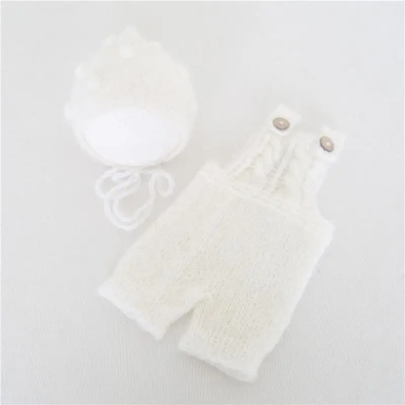 

White Newborn Romper Hat Handmade Crochet Outfit Mohair Overall Photo Photography Props