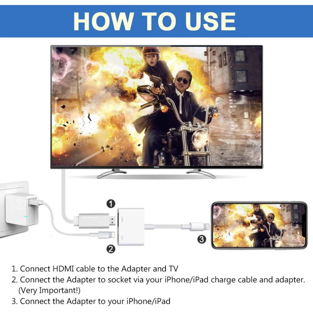 HDMI ل البرق إلى الرقمية AV محول مع ميناء الشحن ل HD شاشة التلفاز العارض 1080 P ل فون/باد /قرنة/iOS 9.2-12.1