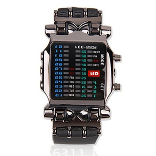 

Unisex Binary LED Stainless Steel Digital Sport Watch Date Square Dial Casual Plastic Band Wrist Watch Electronics WristwatchesU
