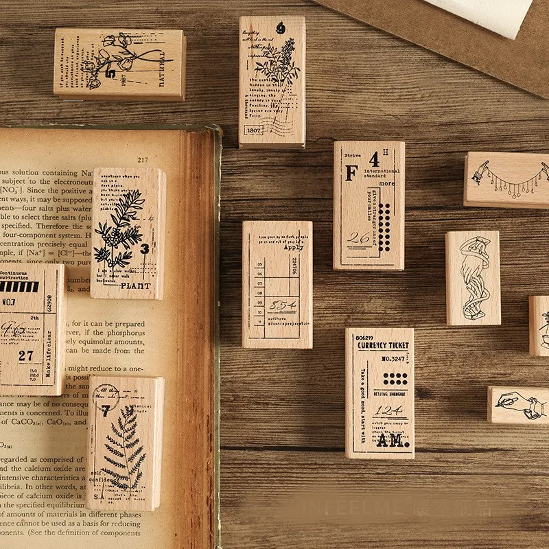 

11patterns art decorative craft hobby DIY wood stamp scrapbooking hands moon plant ticket flower design