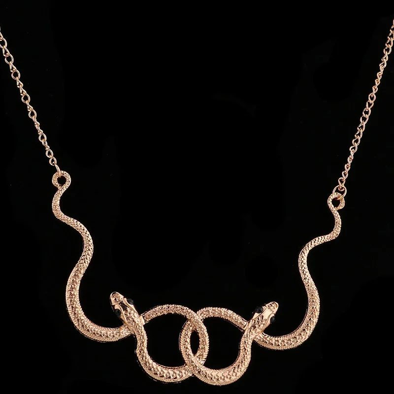 

Vintage Gold Exaggerated Plated Double Snake Short Necklace Choker Jewelry Accessories for Women BH