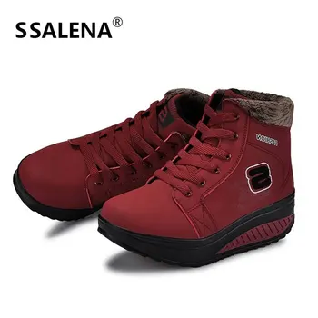 

Women Winter Height Increasing Short Boots Ladies Wedges Warm Fur Plush Ankle Boots Lace Up High Top Fashion Female Boot B774