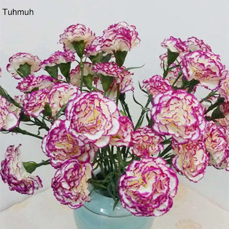 

8pcs 60cm Long Silk Carnation Artificial Flowers Branch 3 Heads Fake Flower Plants Bouquet for Mother's Day Vase Home Decoration