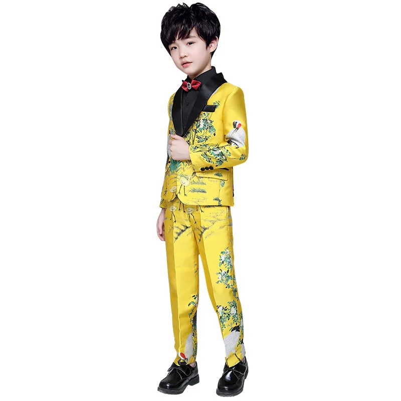 Formal Children's Dress Suits Set Handsome British Boys Piano Wedding Party Costumes Kids Embroidery Blazer Shirt Pants Clothes