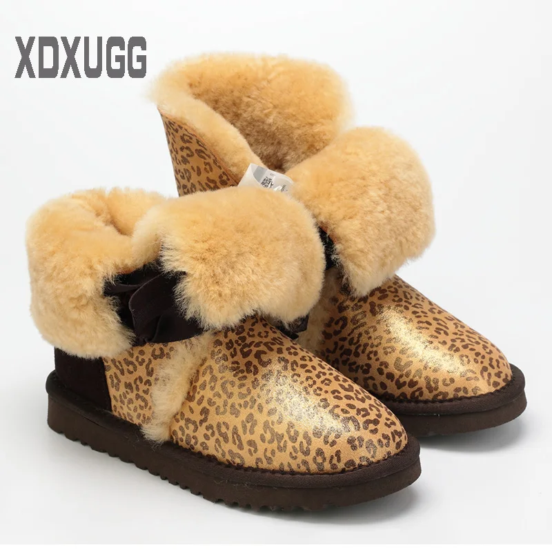 

2018 XDXUGG Superior quality! Sheep fur snow boots female Warm winter Flat Bandage Calf height Boots, Free shipping