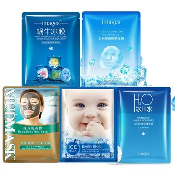 

IMAGES 60Pcs Snail Nourish Essence Mask Ice water Moisturizing Face Mask Oil Control Shrink Pores Facial Masks Snail Skin Care
