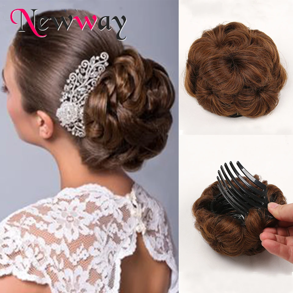 Women Curly Chignon Clip in Elastic Fake Hair Bun Updo ...