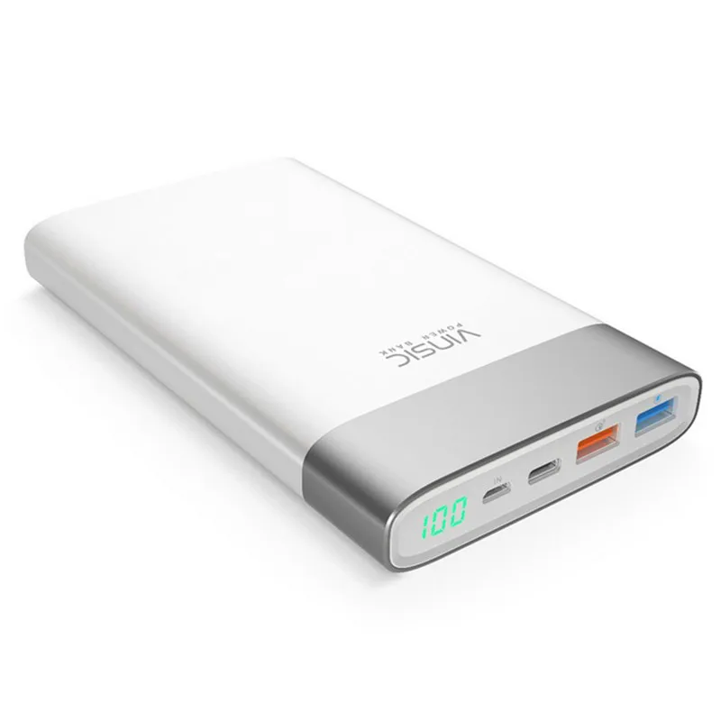 VINSIC Upscale 20000 mAh Power Bank QC3.0 Quick Charging Dual USB Iutput and Type-C Output Mobile Poverbank USB Battery Charger