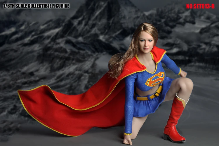 DIY COSPLAY 1/6 SET013B Female Clothes Set Supergirl Hero Suit Superwoman Series Accessories for 1:6 Suntan Action Figure Body