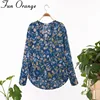 Blusas con estampado Floral Vintage para mujer, blusas informales ajustadas de manga larga con cuello de pico para oficina y diversión naranja ► Foto 1/5