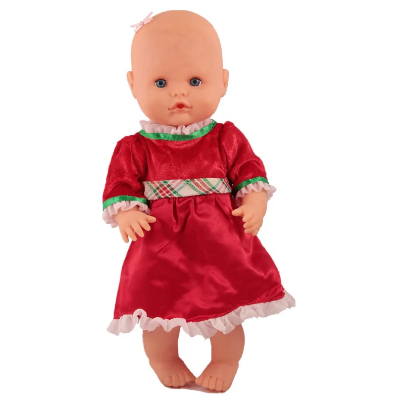 Одежда для кукол подходит для 35 см Nenuco кукла Nenuco Ropa Детские реалистичные аксессуары для куклы реборн ярко-красный ABC карманы платье на подтяжках - Цвет: red lace dress