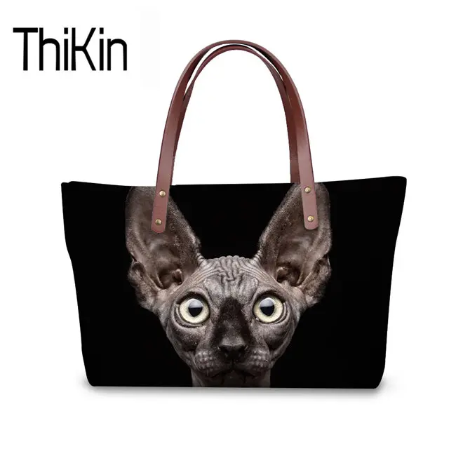 W3254 THIKIN сумки на плечо 3D канадская кошка без шерсти принт женские сумки, повседневные торбы сумка милые животные дамы девушки ручная сумка пляжные сумки - Цвет: W3254