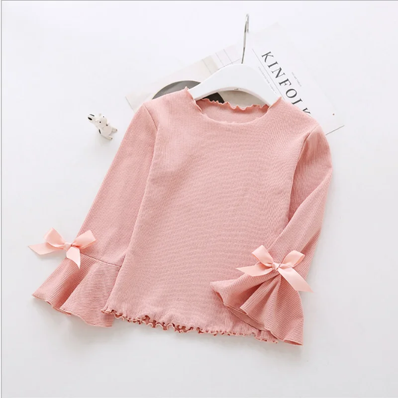 

Girls 2018 spring new cotton thread trumpet sleeve long sleeve shirt