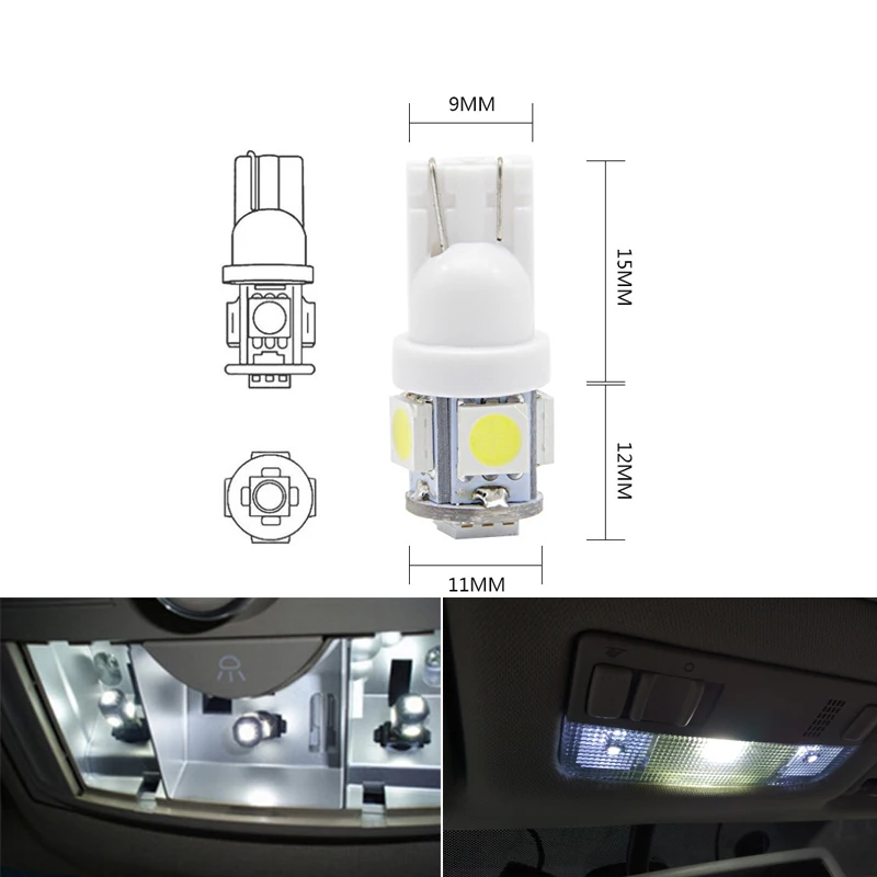 10x T10 W5W светодиодный сигнальная лампа салона Купол Чтение светильник 12V багажник Авто боковой двери номерной знак Чемодан лампа 5050 5SMD белый