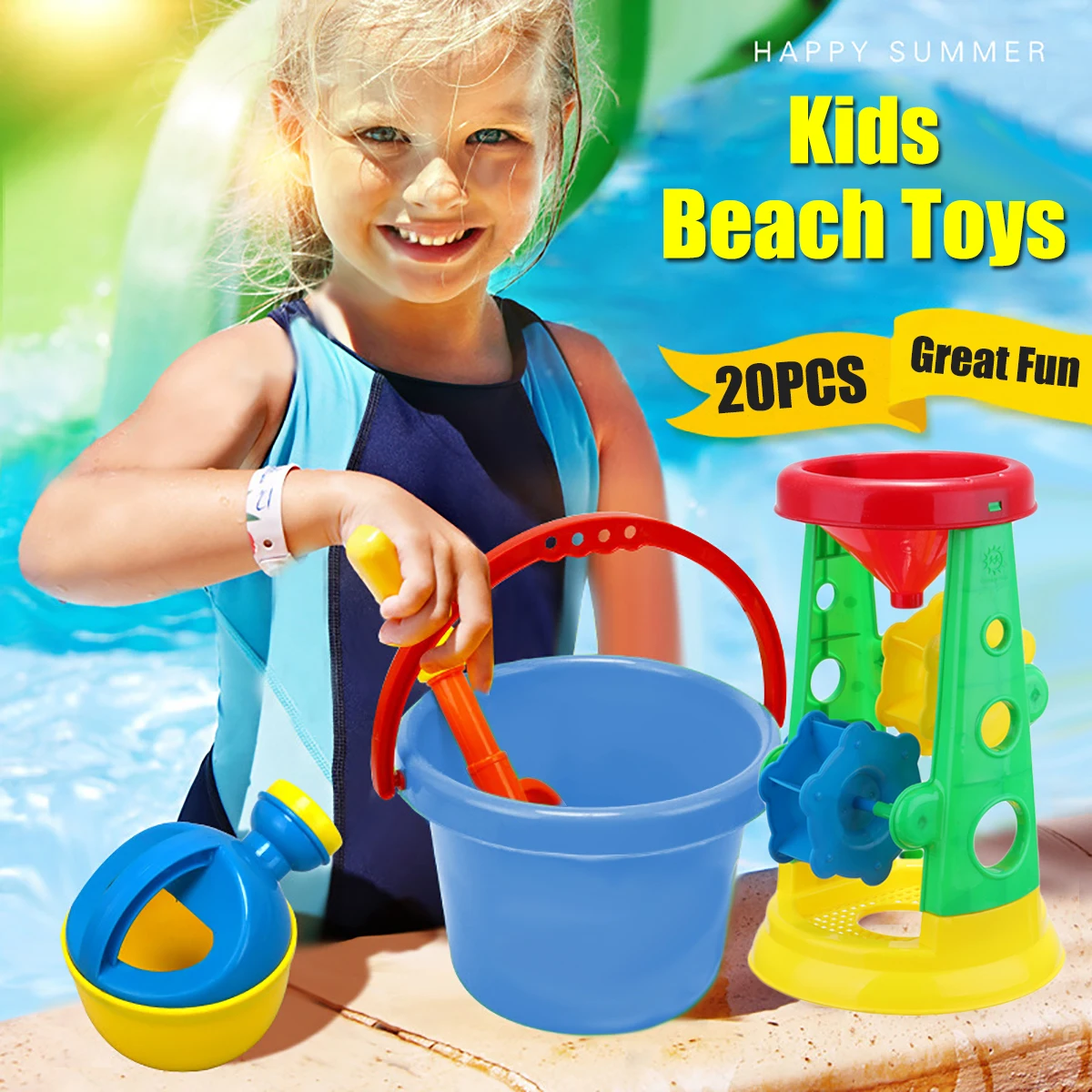 

20 PCS Kids Beach Toy Children Sand Bucket Water Mill Spade Shovel Sandpit Mould Unique Shapes & Bright Colors Attractive